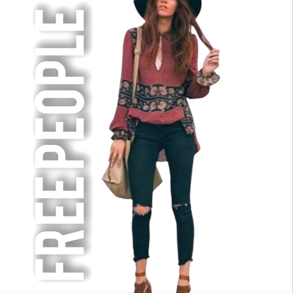 ✨️ Free People Jeans Destroyed Ankle Skinny Jeans Raw Black Color Size 29 - Picture 1 of 16